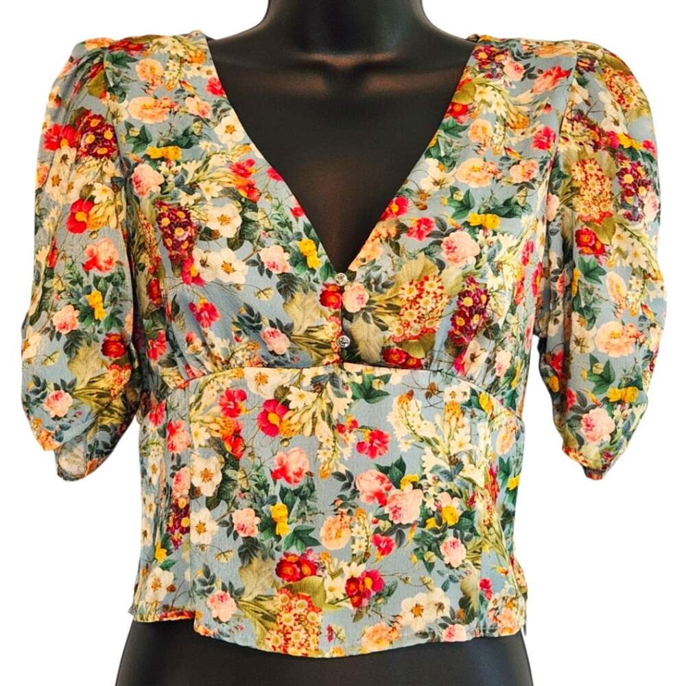 Zara floral V-neck puff sleeve top size S